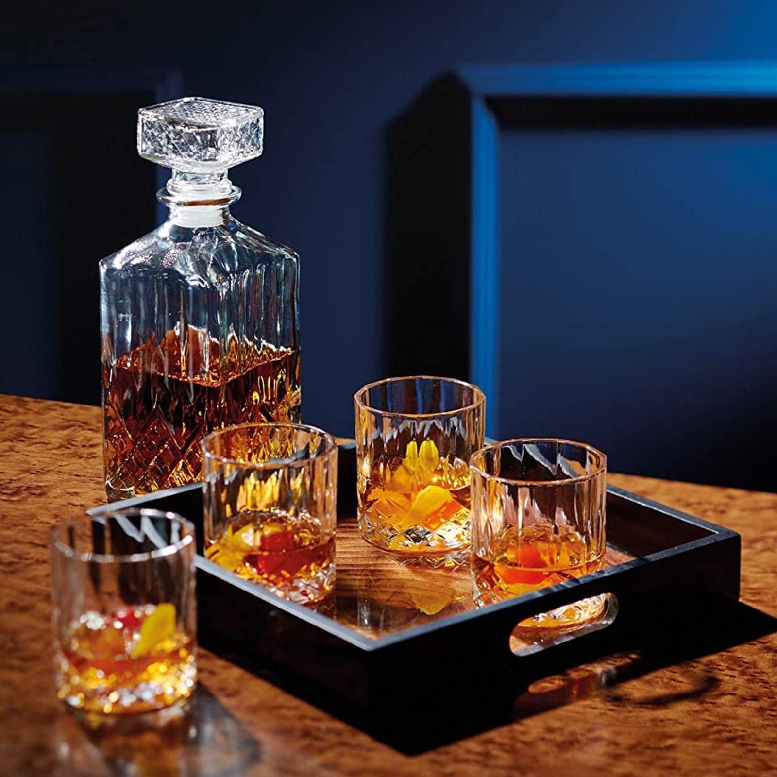 Set Bottiglia decanter da Whisky con 6 bicchieri in vetro intagliato 900 ml - 3