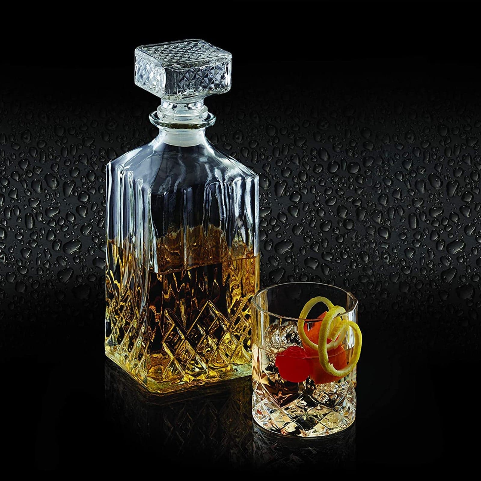 Set Bottiglia decanter da Whisky con 6 bicchieri in vetro intagliato 900 ml - 5