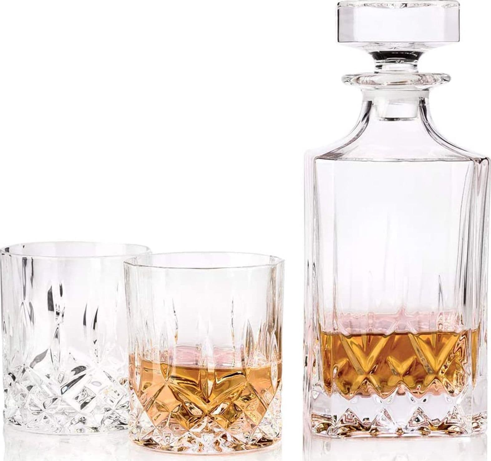 Set Bottiglia decanter da Whisky con 6 bicchieri in vetro intagliato 900 ml - 7