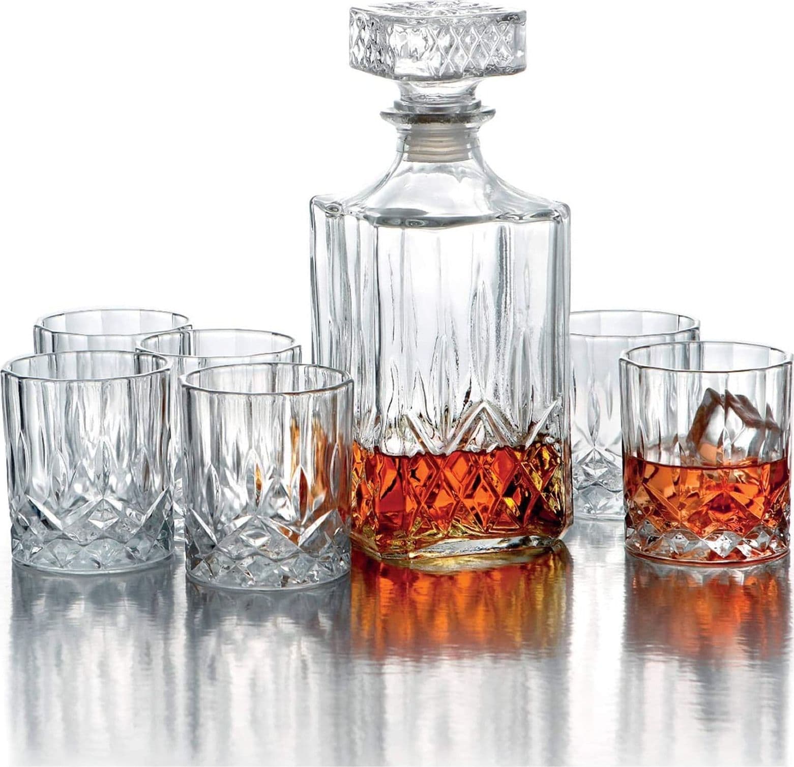 Set Bottiglia decanter da Whisky con 6 bicchieri in vetro intagliato 900 ml - 9