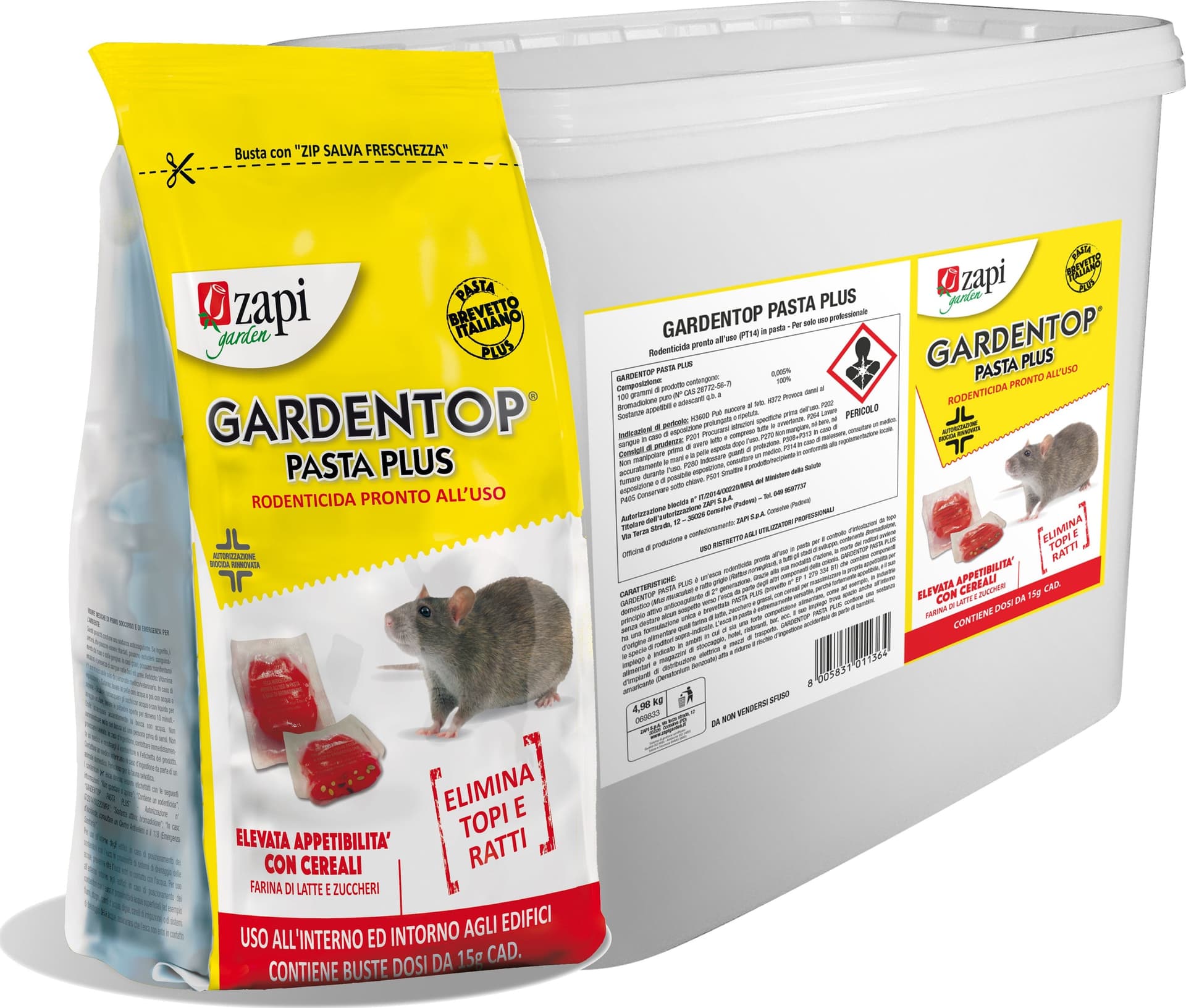 Esca topicida "Garden top pasta Plus" bocconi per topi, ratti e arvicole veleno rodenticida 1,5 kg - 3