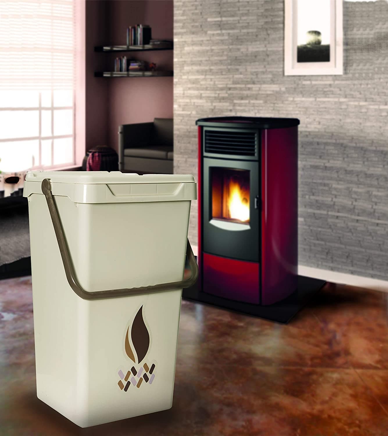 Secchio con coperchio e manico porta pellet per stufa e camino h 51 cm - 4