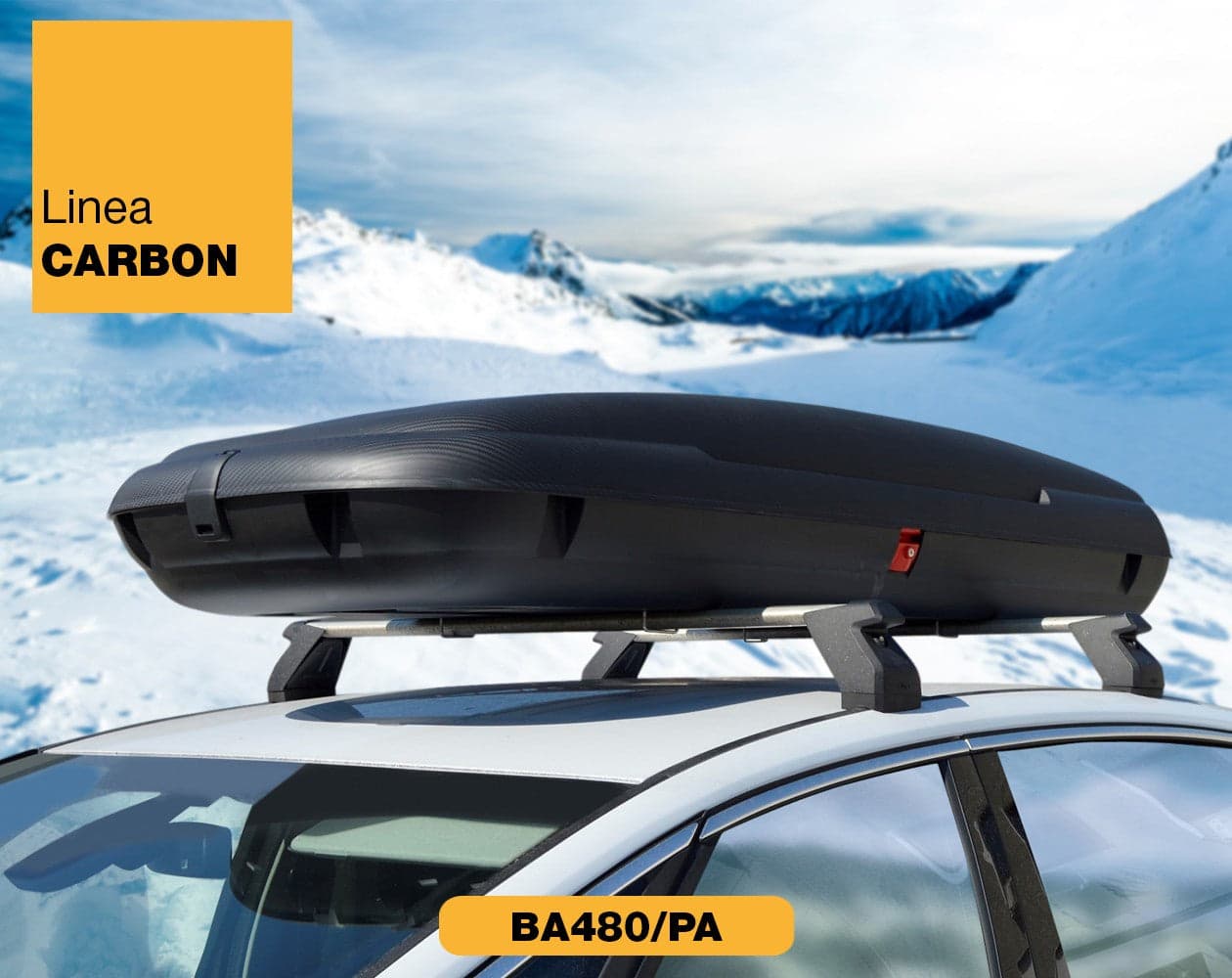 Baule portapacchi per auto effetto fibra di Carbonio da 480 lt "Made in Italy" - 7