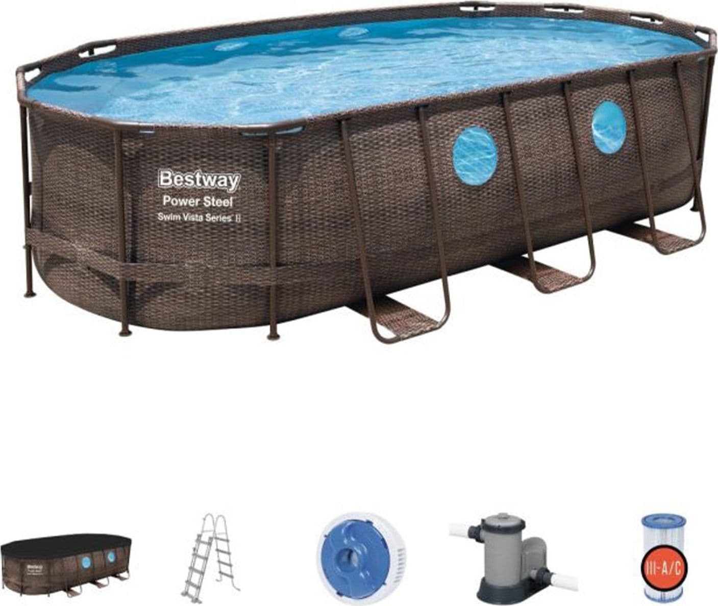 Piscina Power Steel Swim Vista ovale in acciaio con oblò 549x274x122 cm - 2
