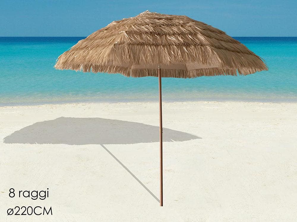 Ombrellone da mare grande Ø220 cm effetto rafia con 8 raggi - 2