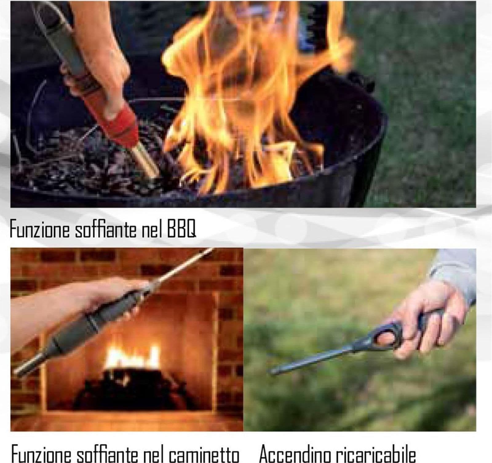 Accendifuoco a batteria con accendino e soffiatore per barbecue, stufe e camini - 6