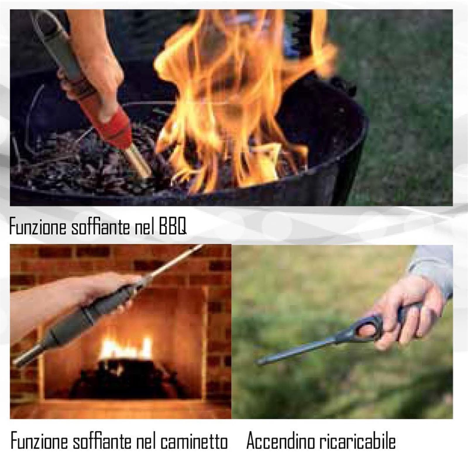 Accendifuoco a batteria con accendino e soffiatore per barbecue, stufe e camini - 6