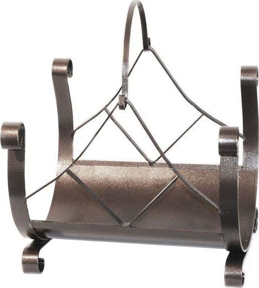 Porta legna con manico in ferro battuto verniciato a polvere per stufa e camino 40 x 32 cm - 2