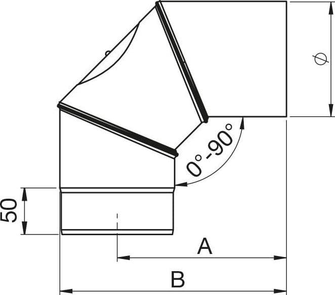 Curva a gomito orientabile con ispezione 0° a 90° per canna fumaria stufa a legna in acciaio da 2 mm - 2