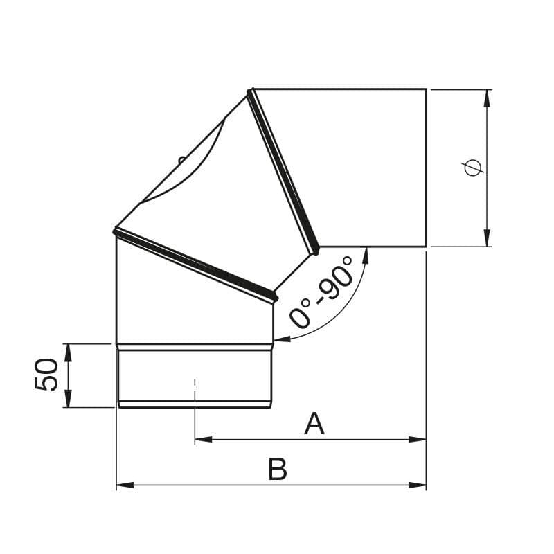 Curva a gomito orientabile con ispezione 0° a 90° per canna fumaria stufa a legna in acciaio da 2 mm - 2