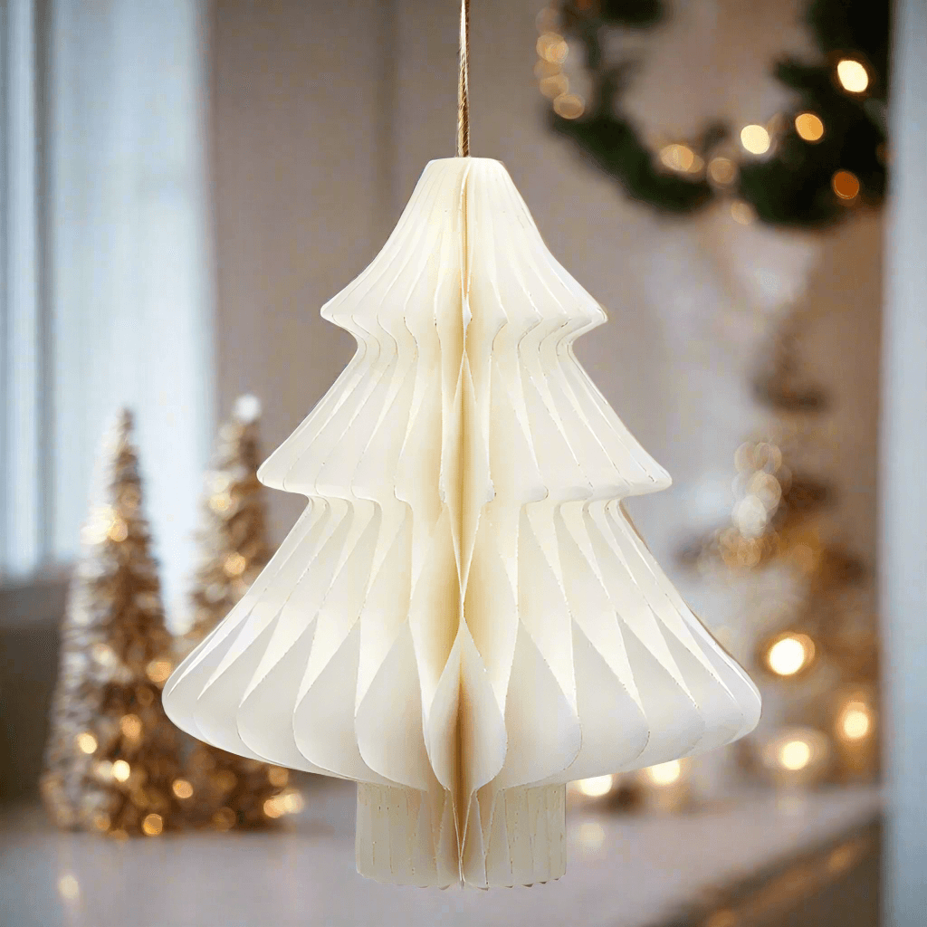 Alberello di Natale colore bianco in carta , decorazione natalizia da 22 cm - 2