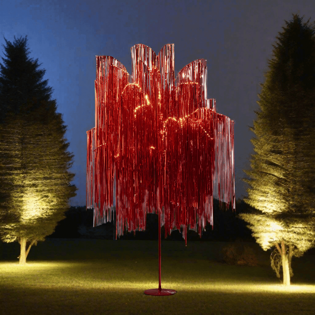 Albero luminoso rosso con frange e microled luce calda da interno ed esterno - 2