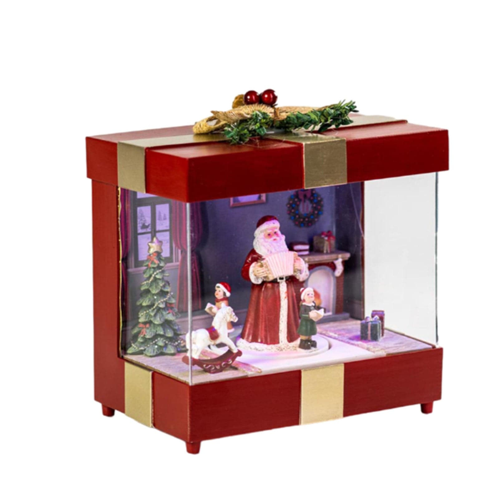 Scena animata pacco regalo con led e musica per villaggio di Natale h 21 cm - 2