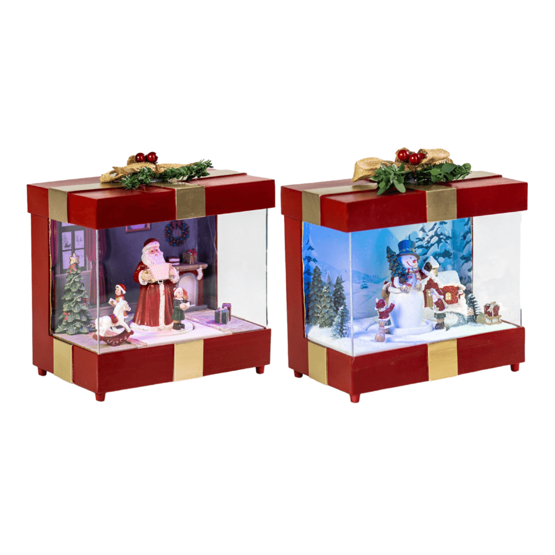 Scena animata pacco regalo con led e musica per villaggio di Natale h 21 cm - 3
