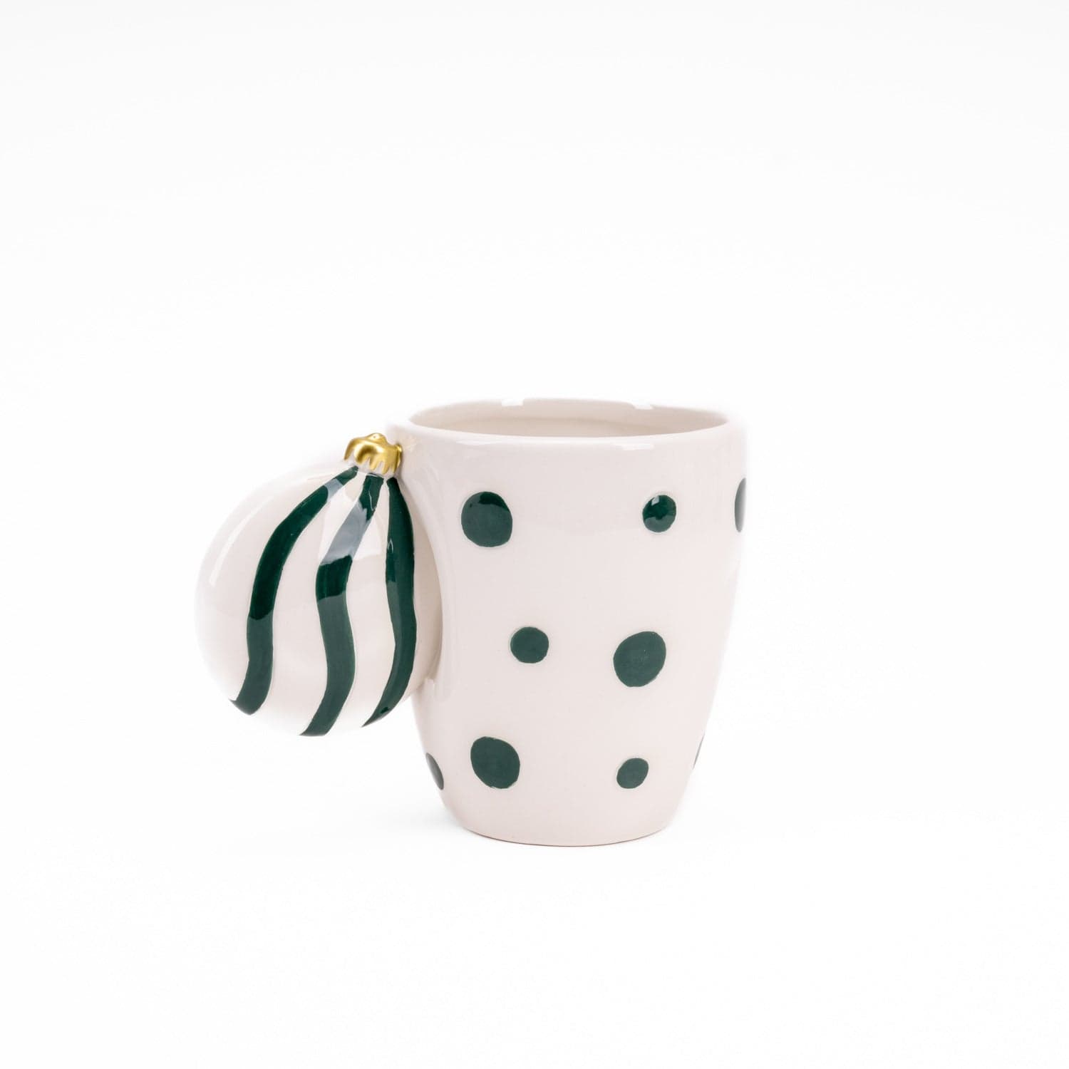 Tazza a pois decorativa in ceramica con sfera decorazione natalizia h 10.5 cm - 3