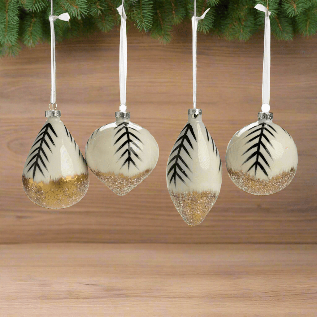 Pallina in vetro colore bianco e oro "Tropical" per albero di Natale, set da 4 pezzi - 2