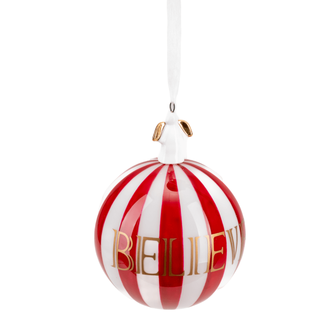Pallina in vetro colore rosso e bianco con angelo per albero di Natale