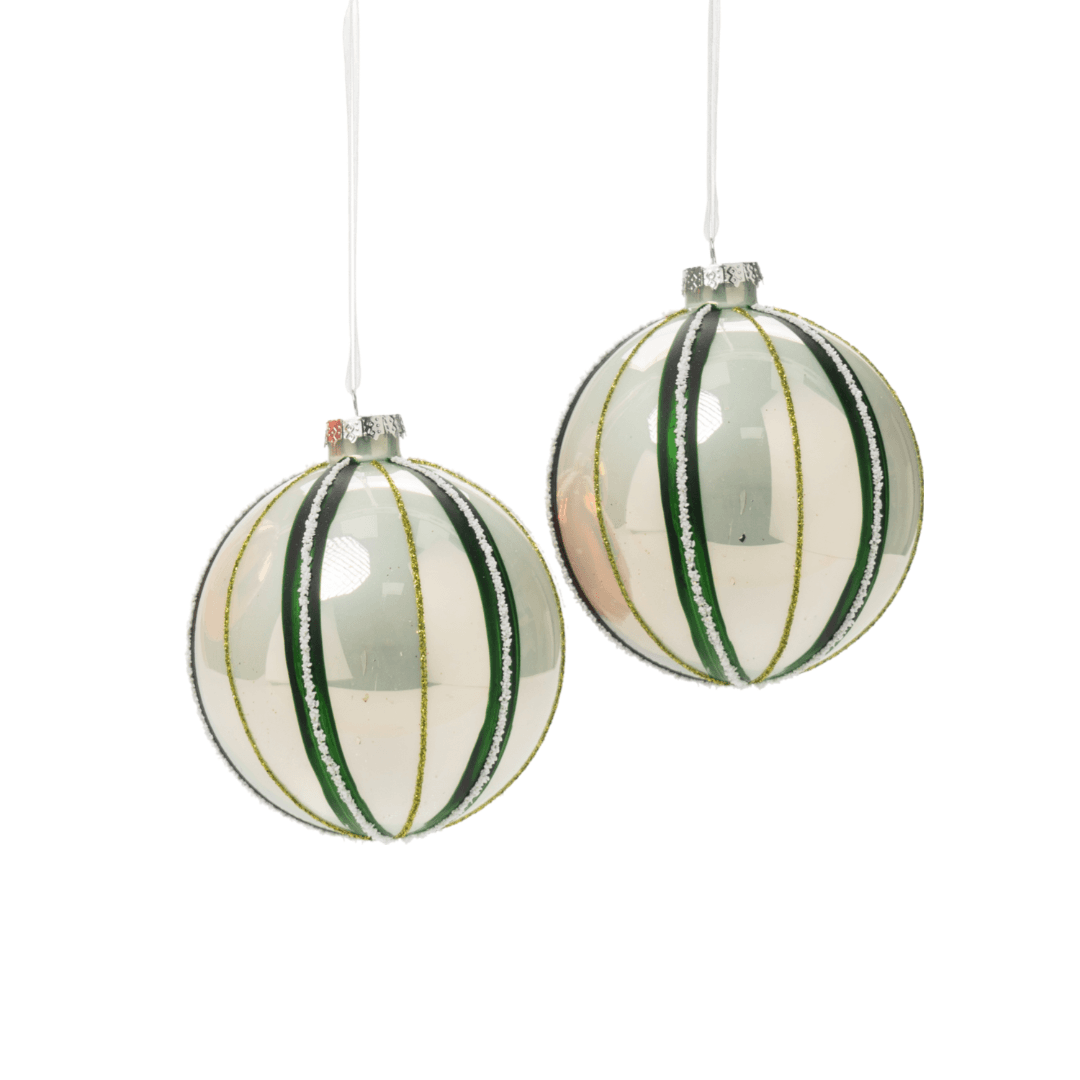 Pallina in vetro colore verde e bianco a spicchi per albero di Natale - 2