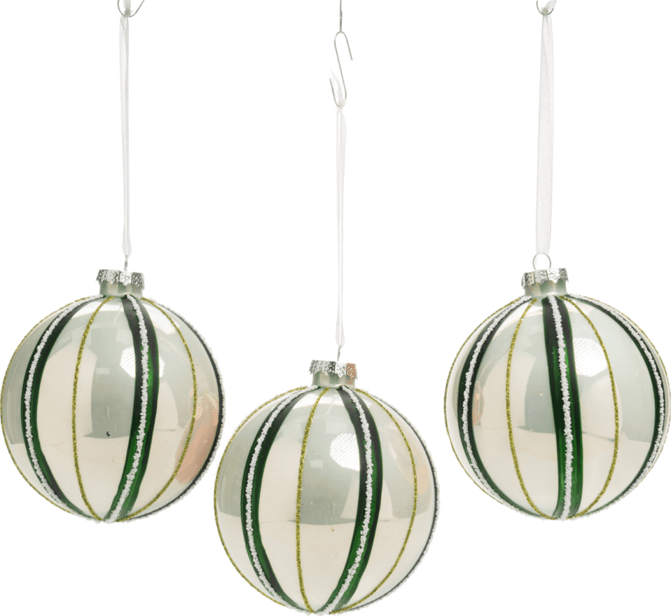 Pallina in vetro colore verde e bianco a spicchi per albero di Natale - 3