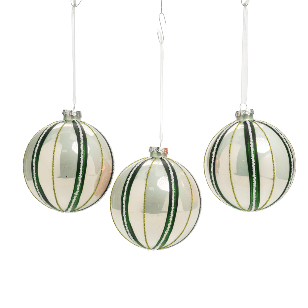 Pallina in vetro colore verde e bianco a spicchi per albero di Natale - 3