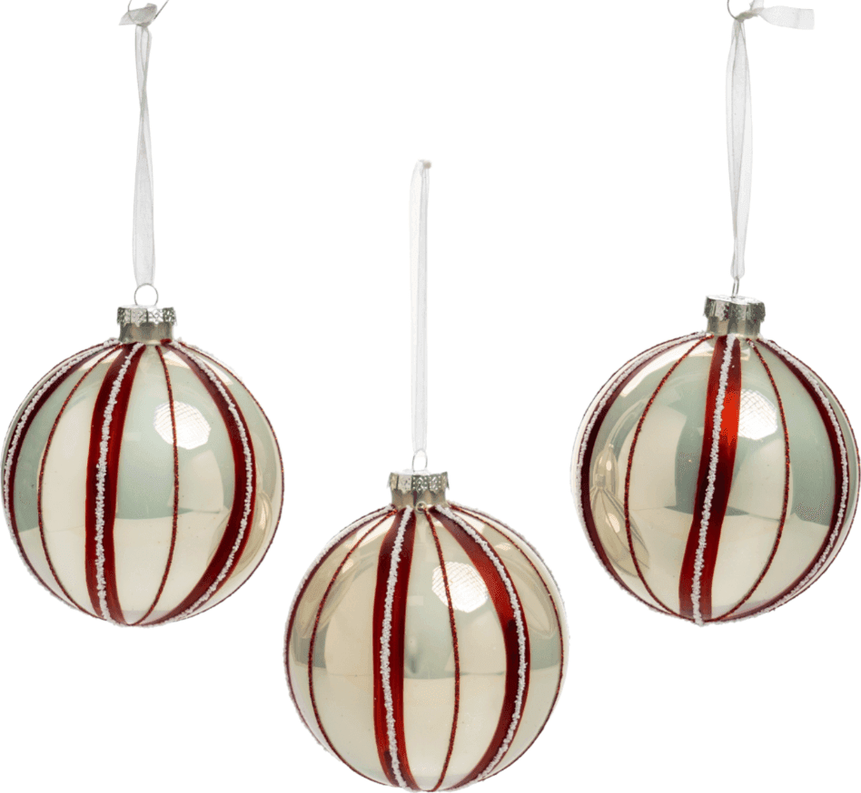 Pallina in vetro colore rosso e bianco a spicchi per albero di Natale - 3