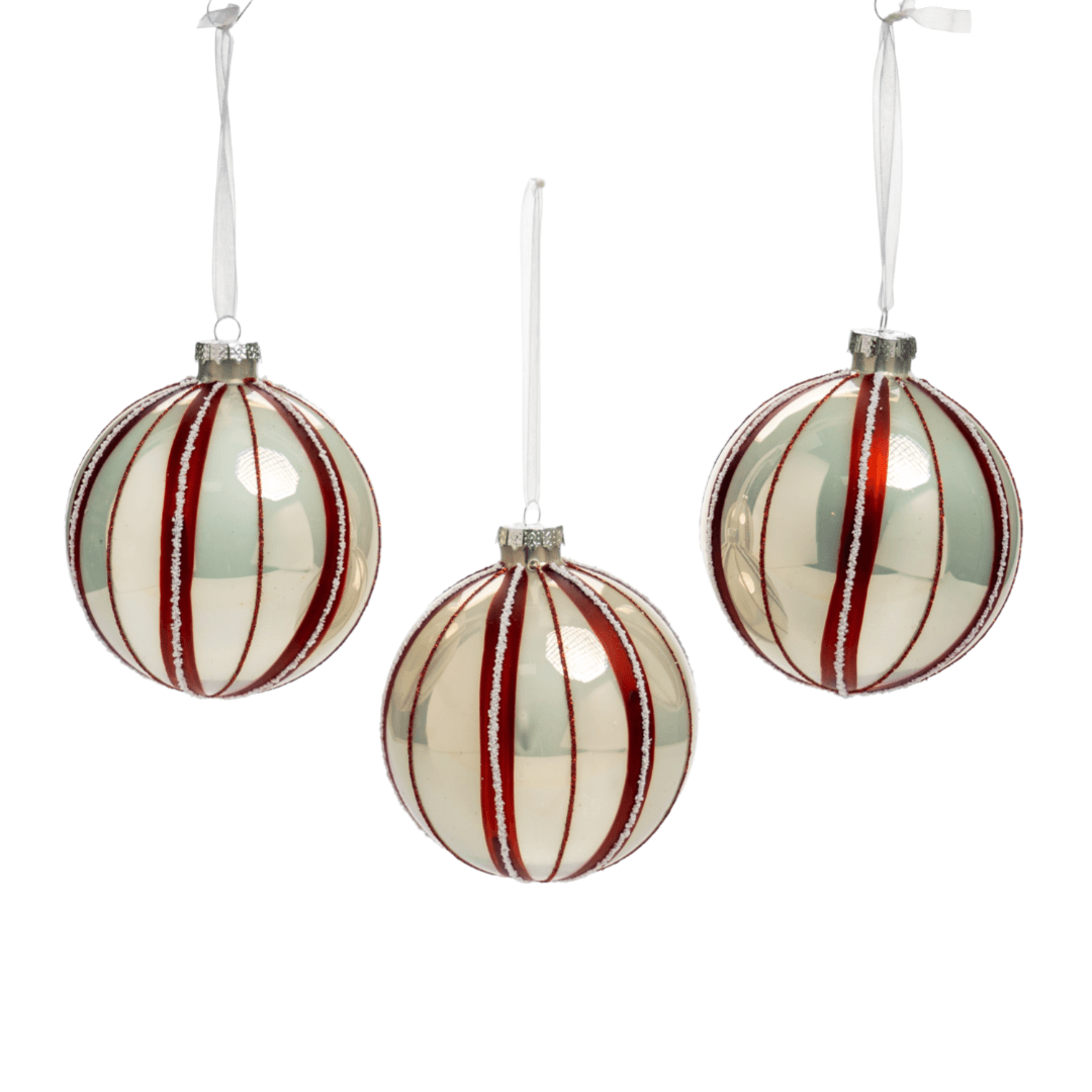Pallina in vetro colore rosso e bianco a spicchi per albero di Natale - 3