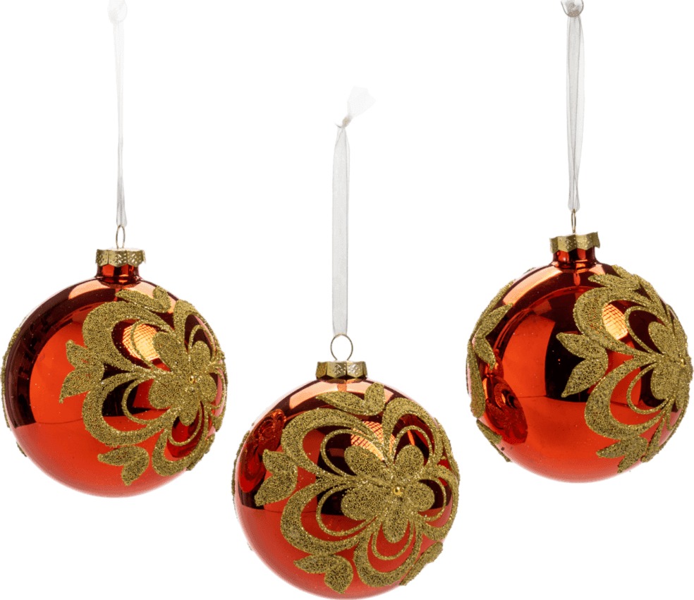 Pallina in vetro colore rosso con fiore per albero di Natale - 2