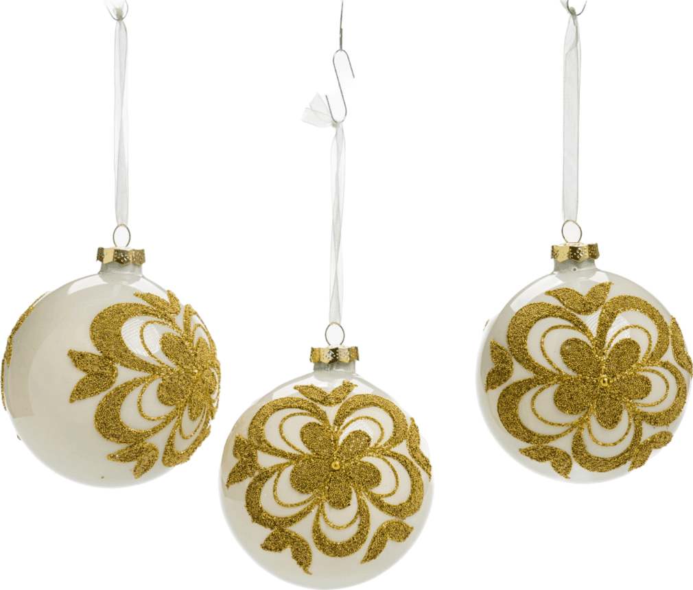 Pallina in vetro colore bianco con fiore per albero di Natale - 2