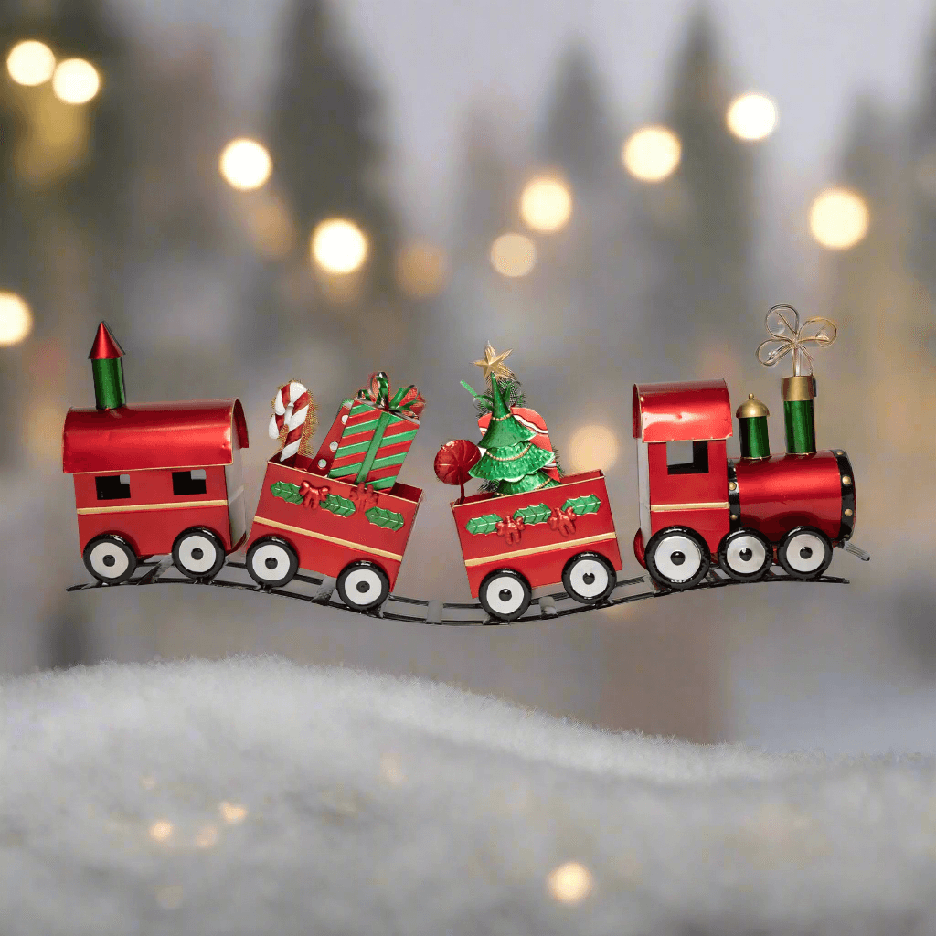 Treno decorativo in metallo con 3 vagoni decorazione natalizia per bambini - 2
