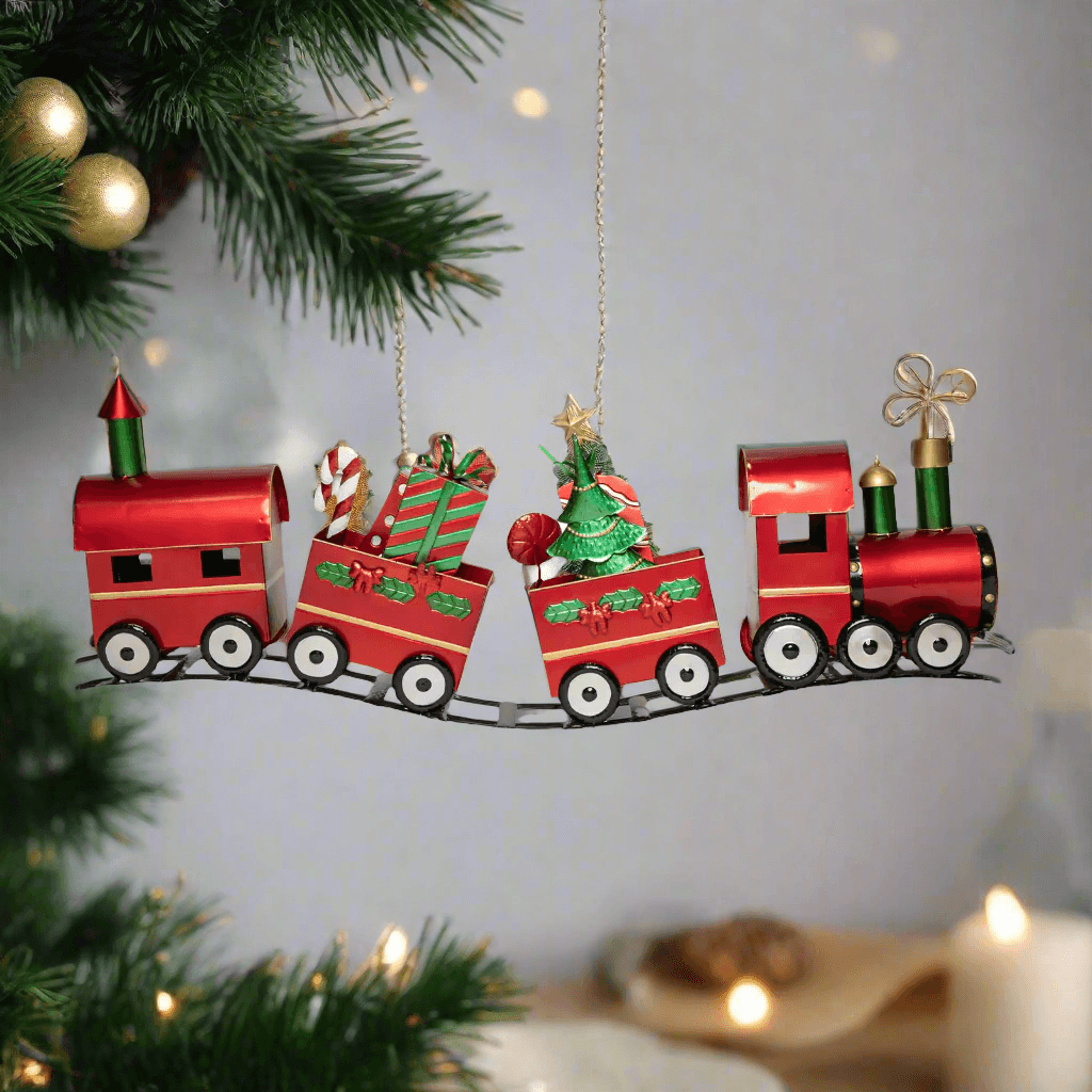 Treno decorativo in metallo con 3 vagoni decorazione natalizia per bambini - 3