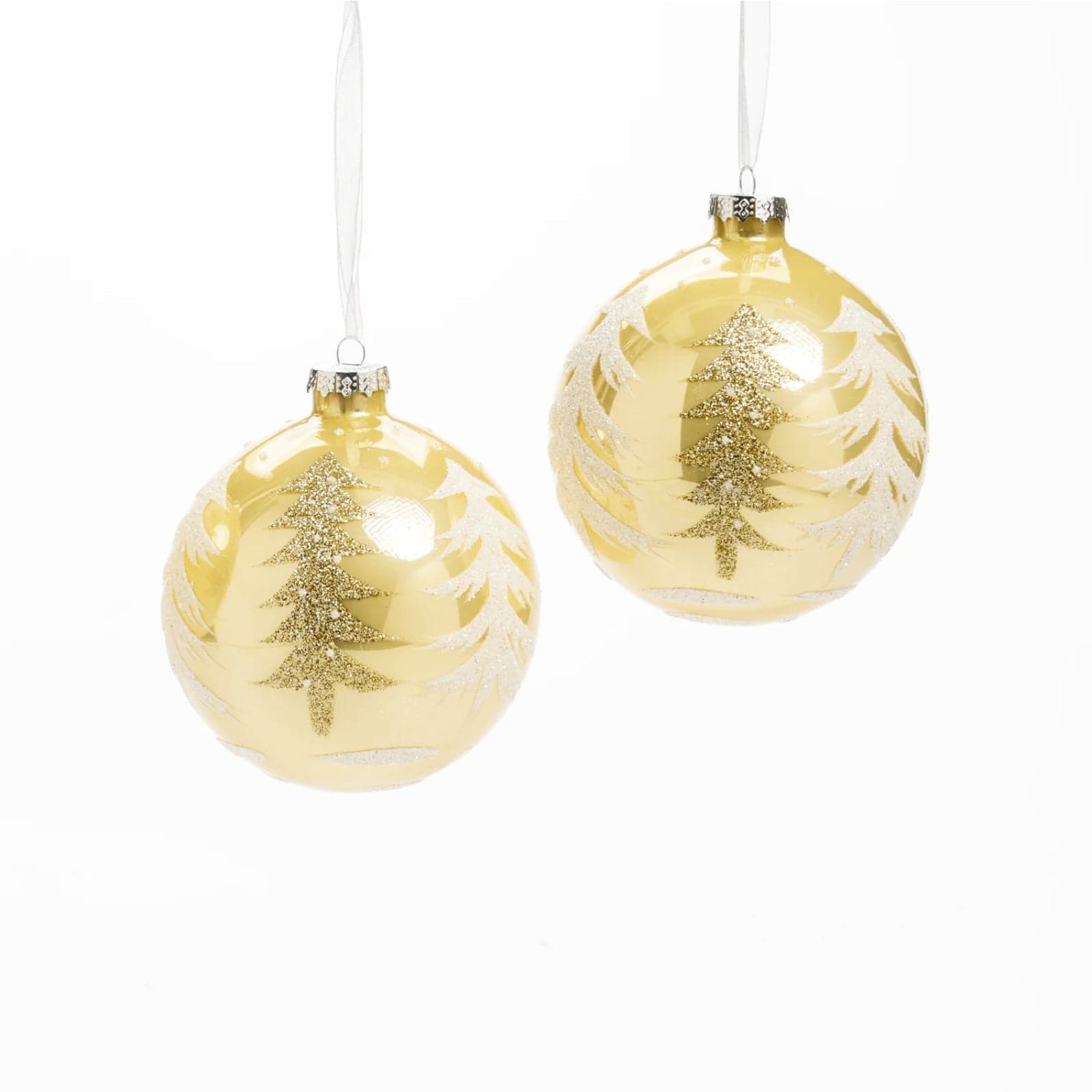 Pallina in vetro colore oro con alberi glitterati per albero di Natale - 2