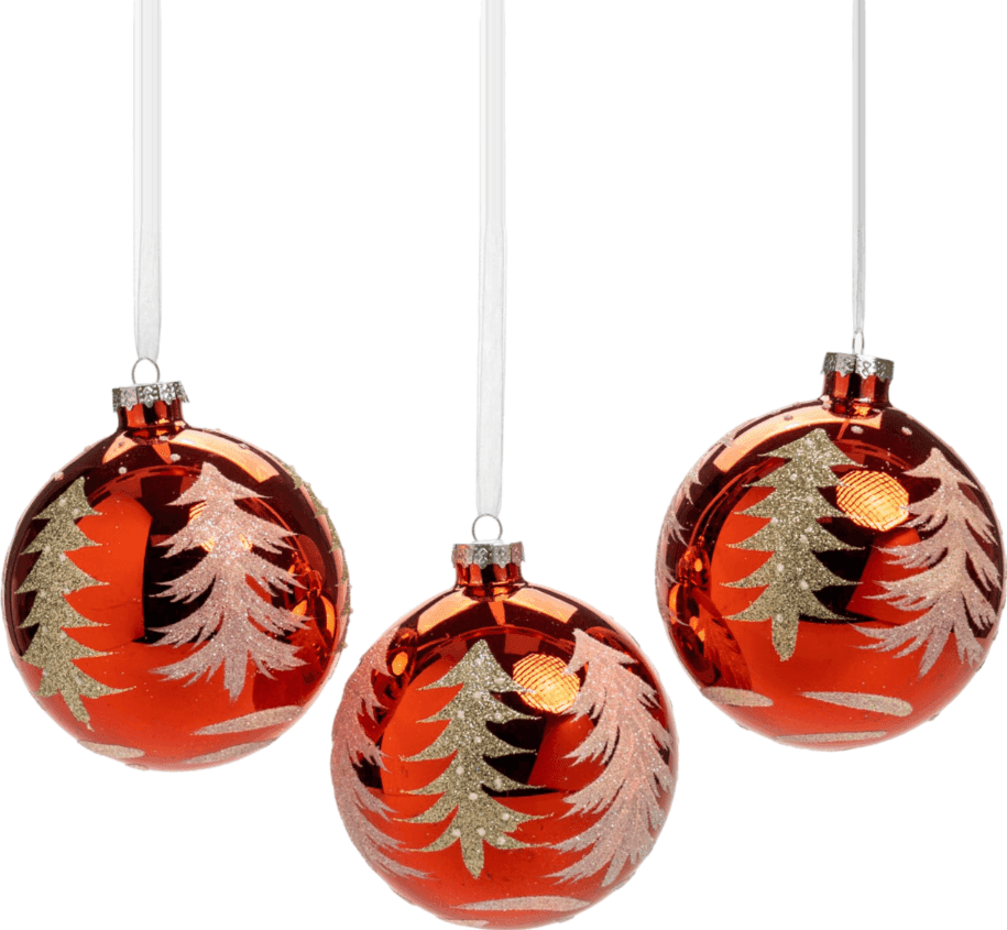 Pallina in vetro colore rosso con alberi glitterati per albero di Natale - 3