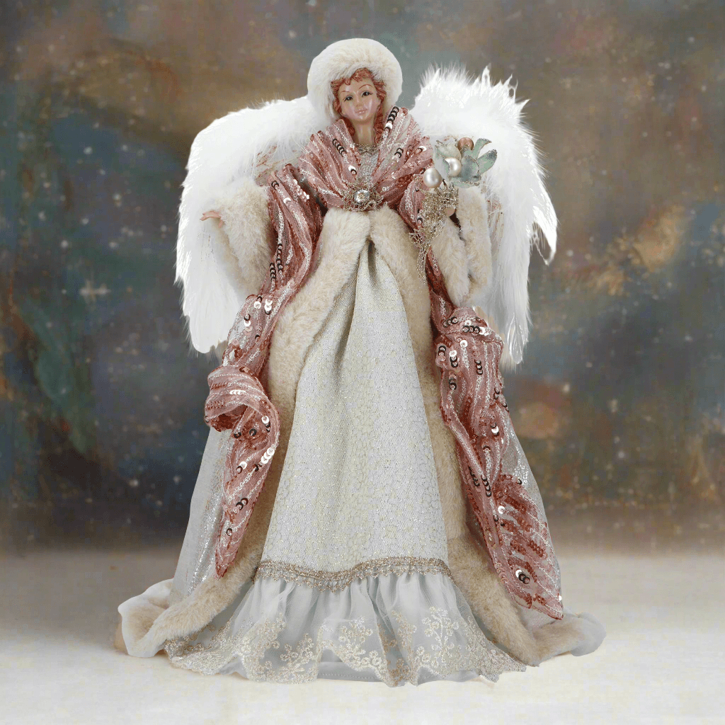 Angelo natalizio decorativo con vestito rosa con Led statua per presepe h 41,5 cm - 2