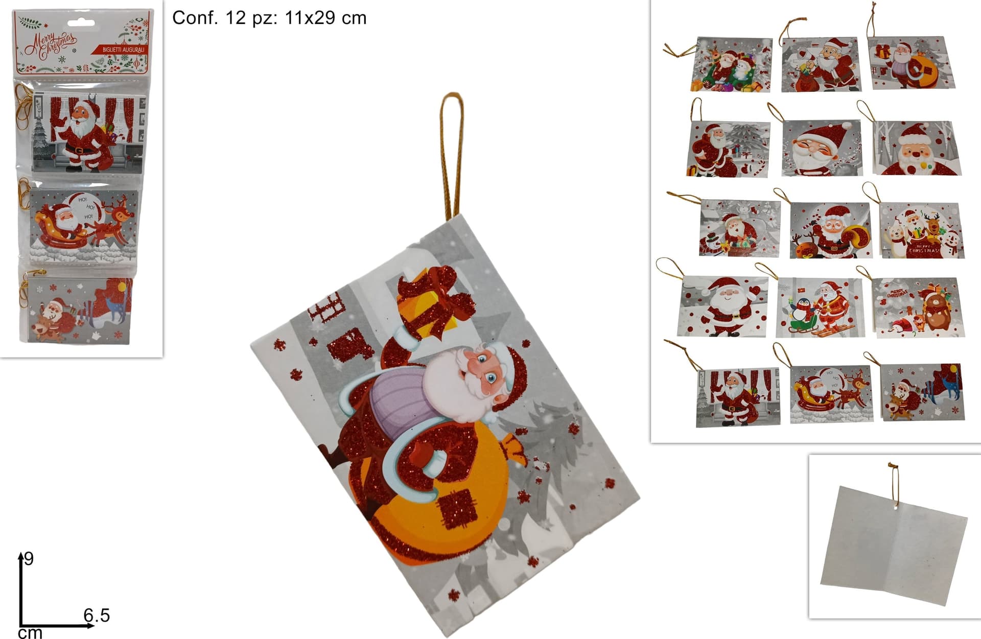 Biglietto di Auguri con decorazione natalizia chiudipacco set da 12 - 3
