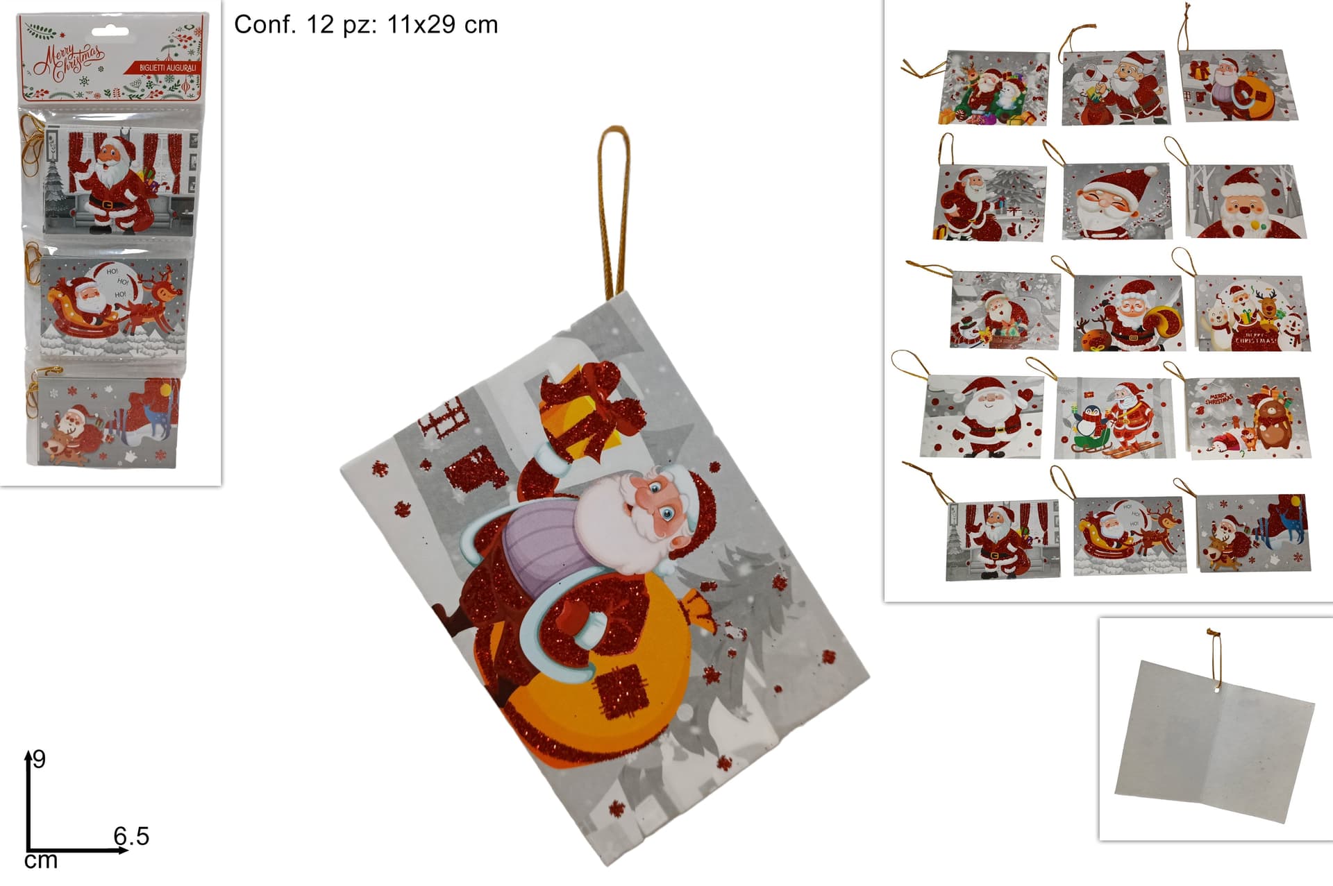 Biglietto di Auguri con decorazione natalizia chiudipacco set da 12 - 3