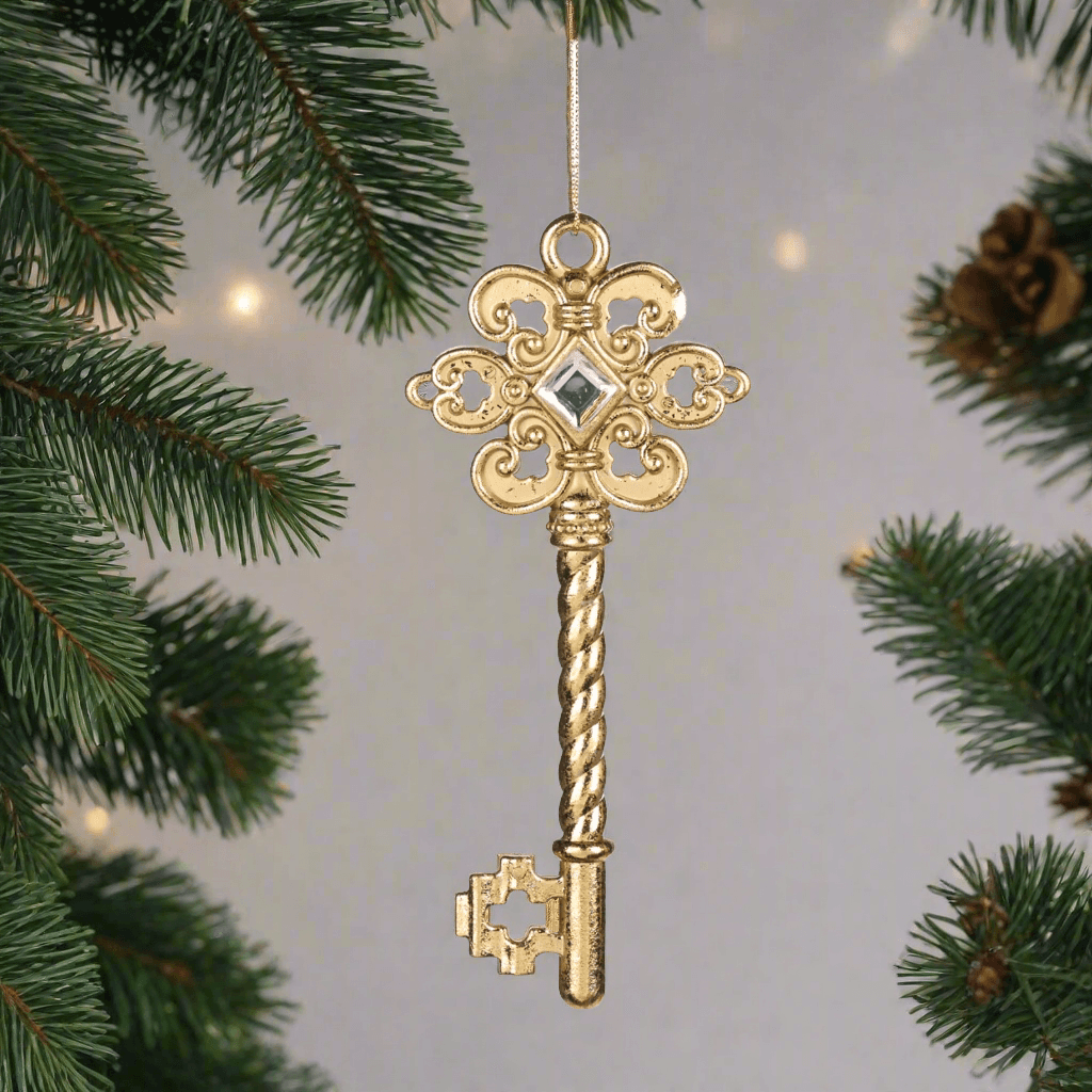 Pendaglio a forma di chiave oro in plastica per albero di Natale da 16.5 cm - 5