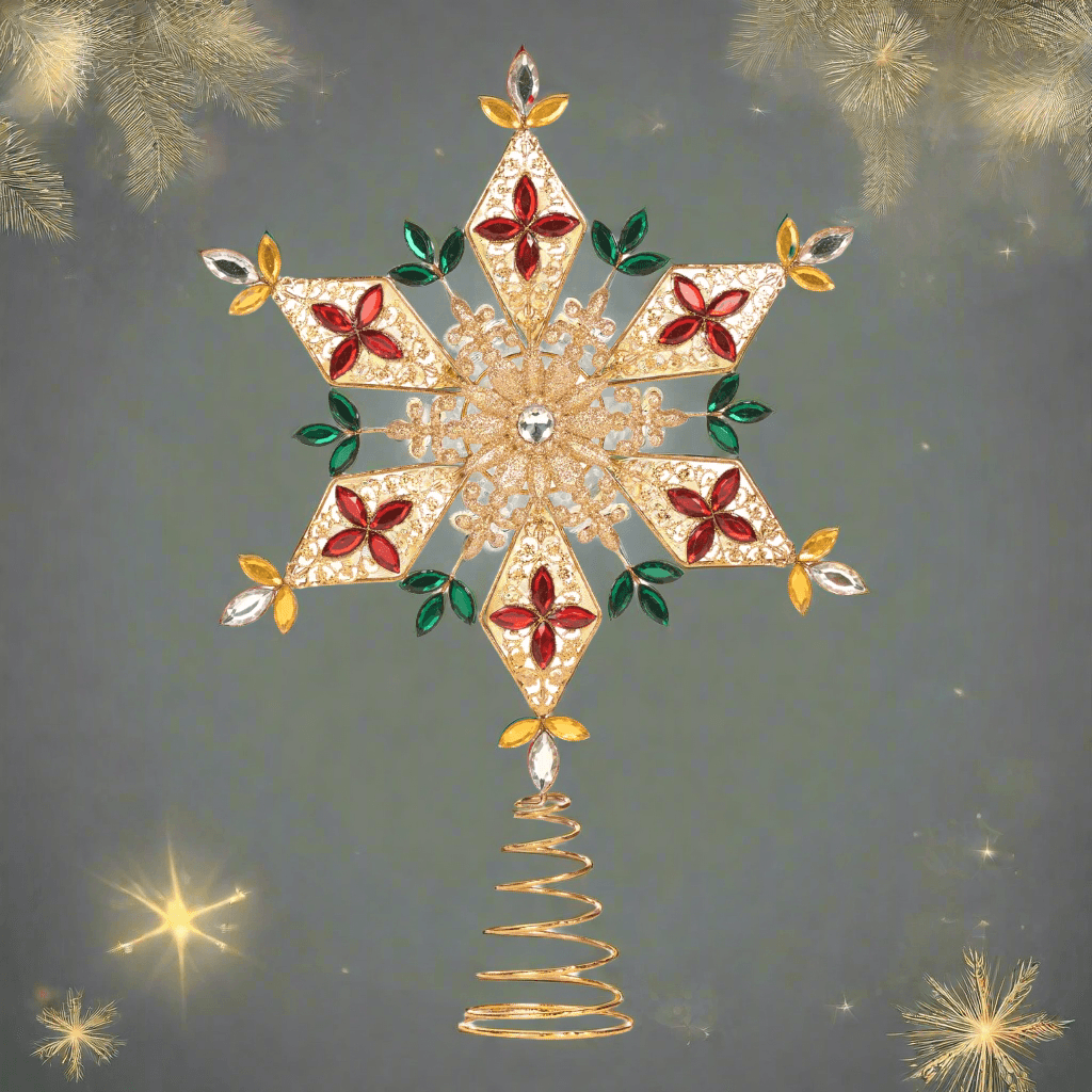 Puntale per albero di Natale a forma di stella in metallo decorazione natalizia h 38 cm - 2