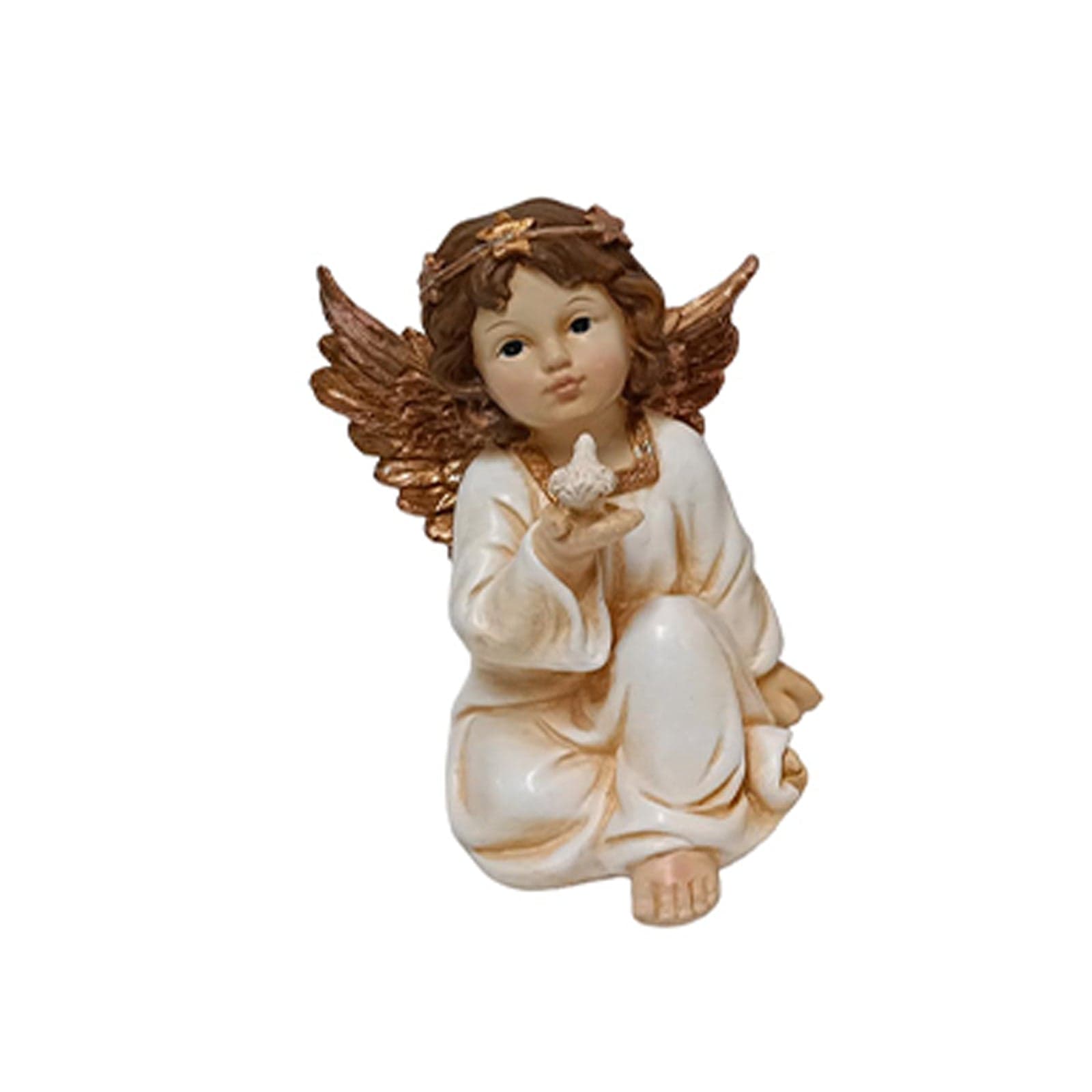 Angelo decorativo seduto con luce per decorazioni natalizie h 21 cm - 2