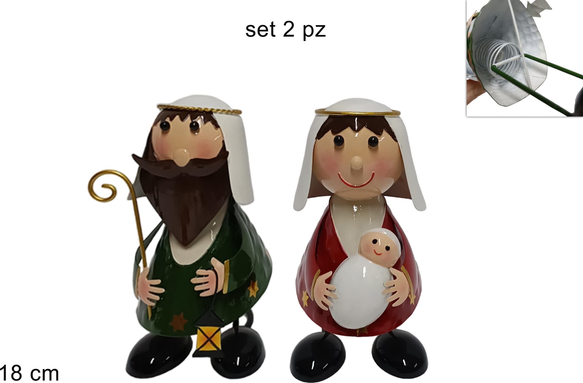 Natività in latta con molla per decorazioni natalizie set da 2 - 4