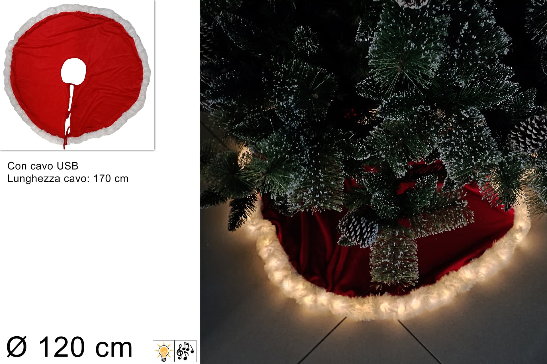 Copribase per albero di natale tappeto in velluto rosso con pelliccia Ø 120 cm - 2
