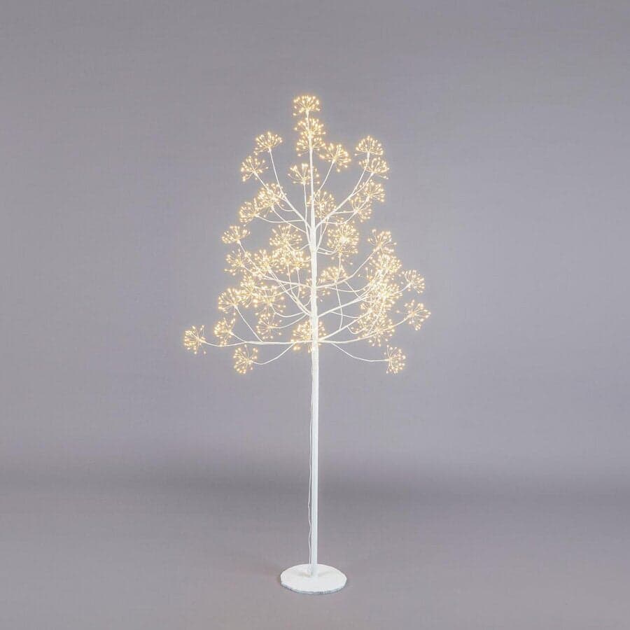Faggio con ciuffi Led luminosi a luce calda, struttura bianca, albero di Natale - 4