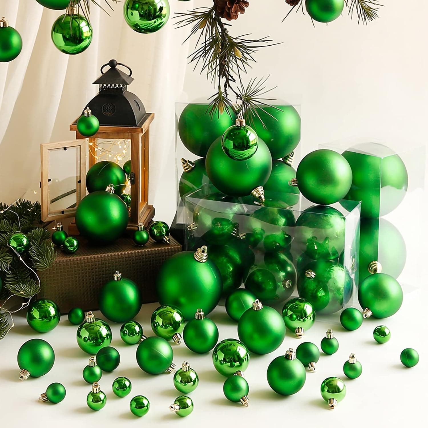 Pallina in vetro color verde per albero di Natale da Ø 10 cm, set da 4 pezzi - 3