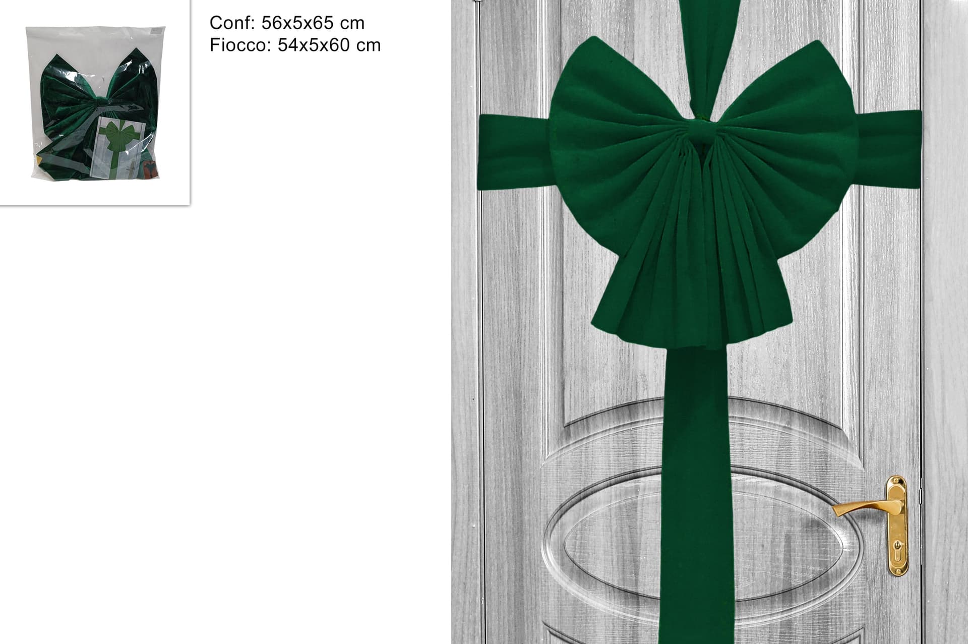 Fiocco natalizio per porta ingresso in velluto da appendere - 3