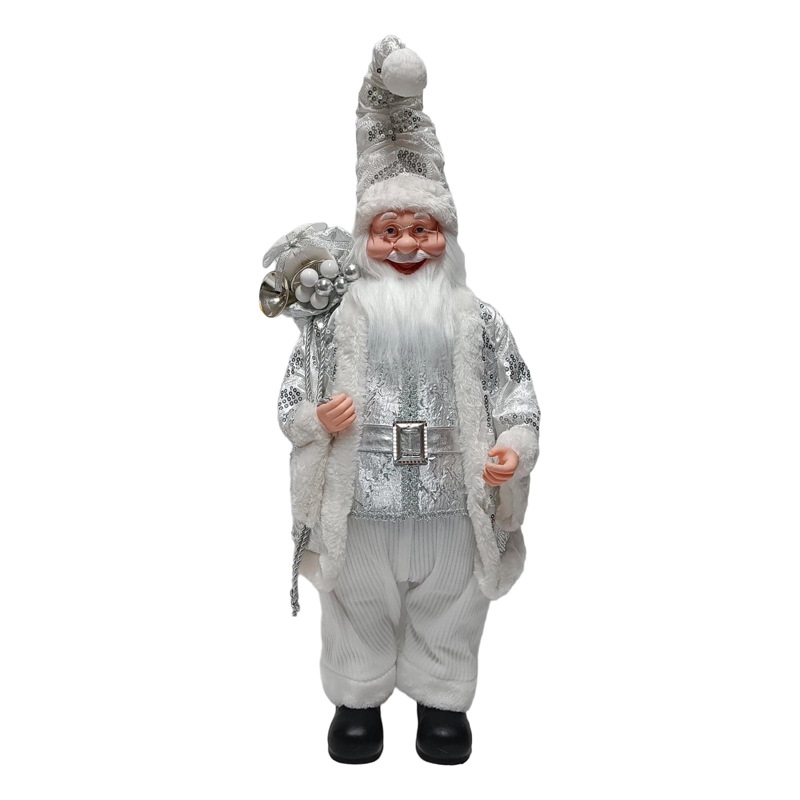 Babbo Natale con pailettes color argento con carillon e movimento testa decorazione natalizia - 2