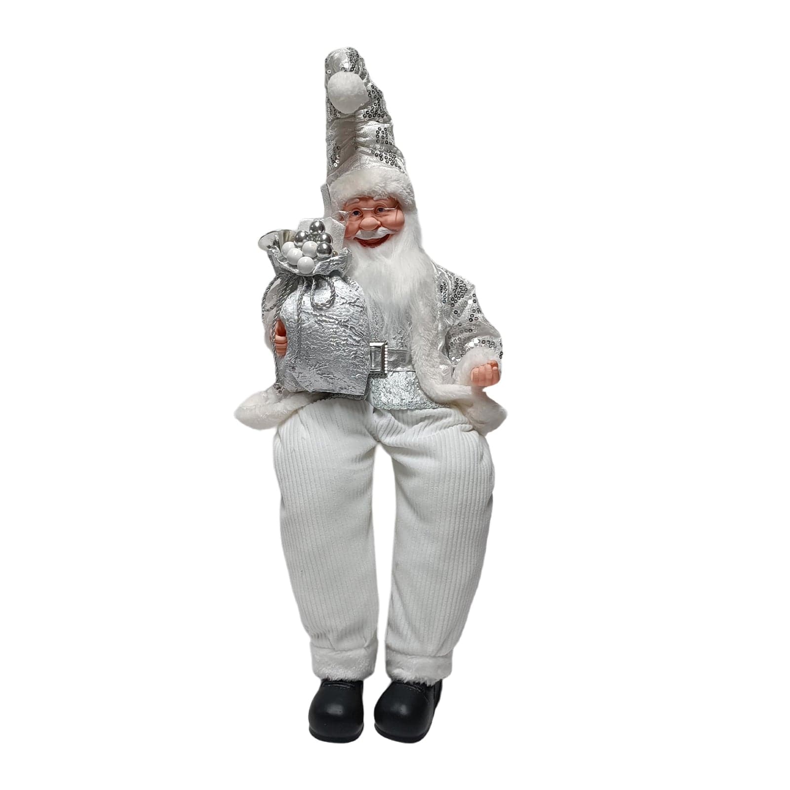 Babbo Natale con pailettes color argento con carillon e movimento testa decorazione natalizia - 3