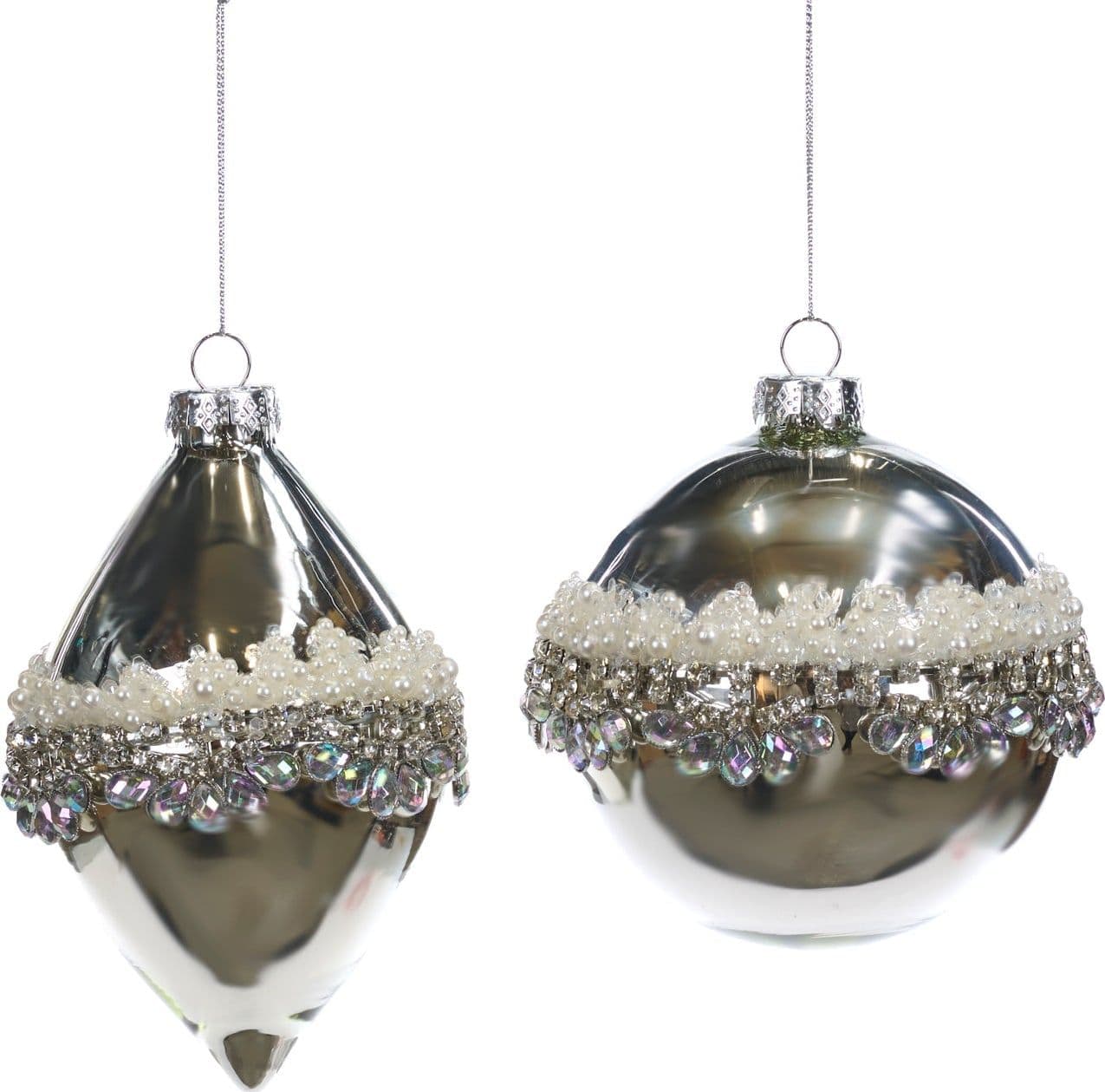 Pallina per albero di Natale, in Vetro, con perline e diamanti per decorazioni natalizie - 4