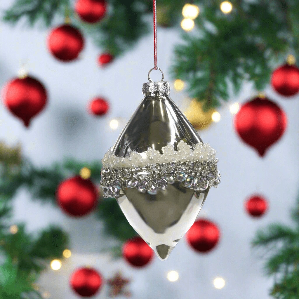 Pallina per albero di Natale, in Vetro, con perline e diamanti per decorazioni natalizie - 5