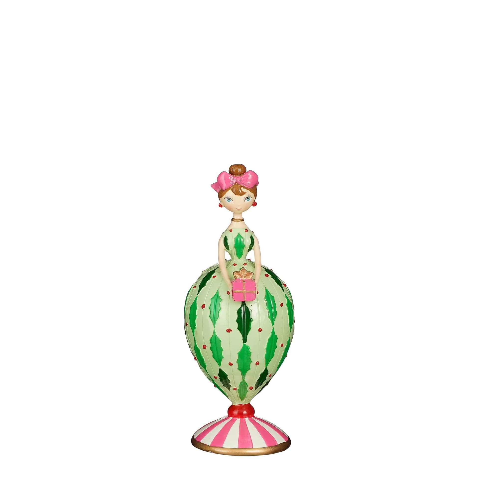 Signorina con palla e regalo, personaggio per villaggio di Natale - 2