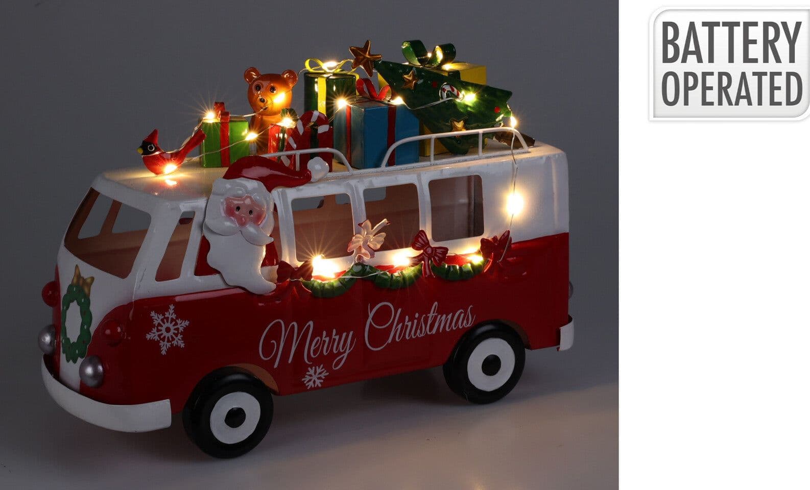 Bus di natale in metallo con regali e luci led per decorazioni natalizie - 2
