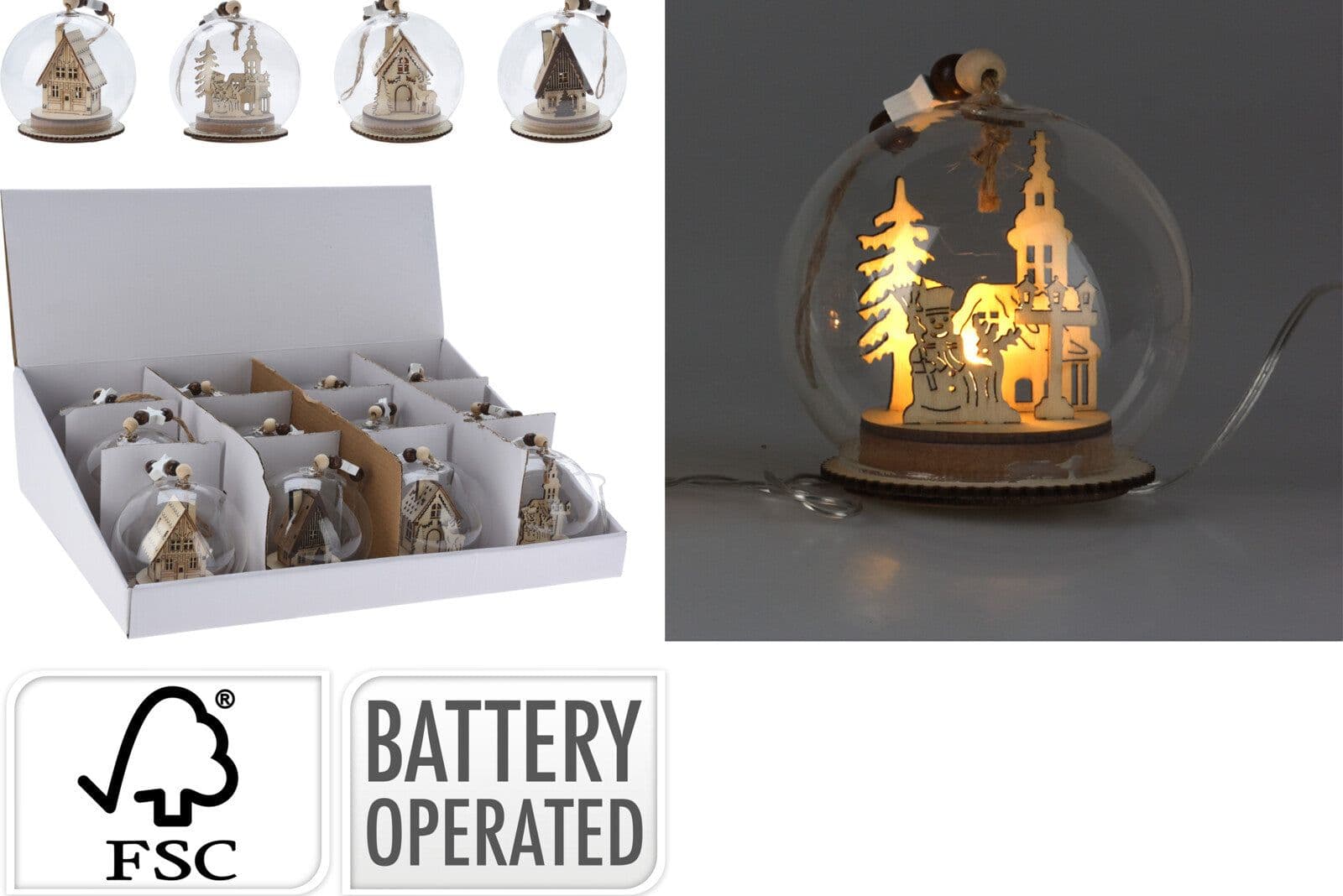 Sfera di vetro con scena Led decorazione natalizia h 10 cm - 5